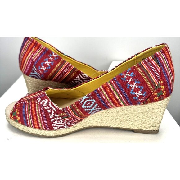 Sonoma Womens Espadrilles Wedge Sandals Peep Toe Summer Shoes Red Size 7.5 - Picture 7 of 10